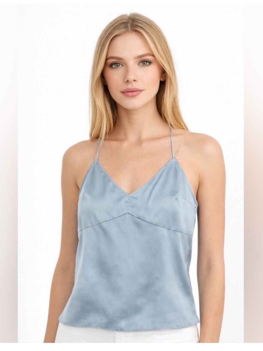 Abercrombie Satin V-Neck Crossback Tank in Light Blue size Medium